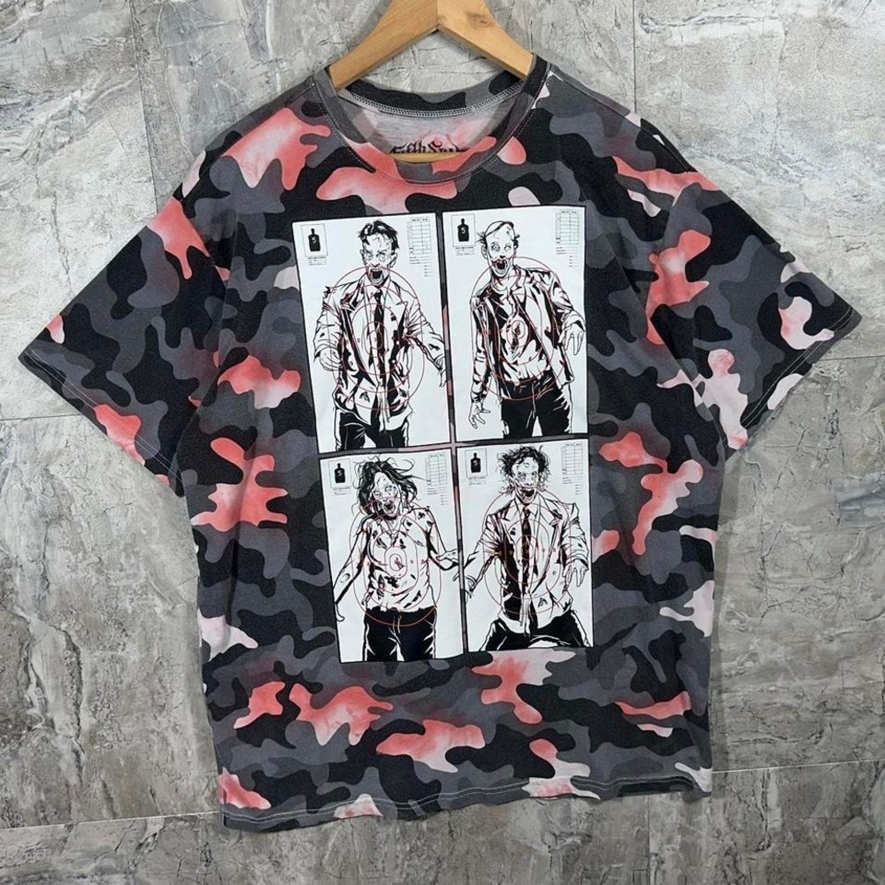 Fifth Sun Walking Dead Zombie Goth Black Camouflage T-Shirt Large Tee Mens  XL